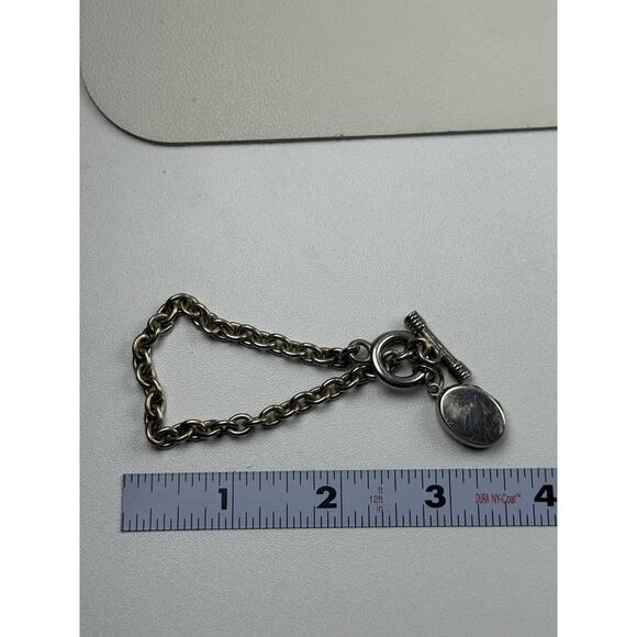 Sterling Silver Toggle Clasp Chain Bracelet 29g Engraved "J" Initial Locket 7.25 - Picture 3 of 7